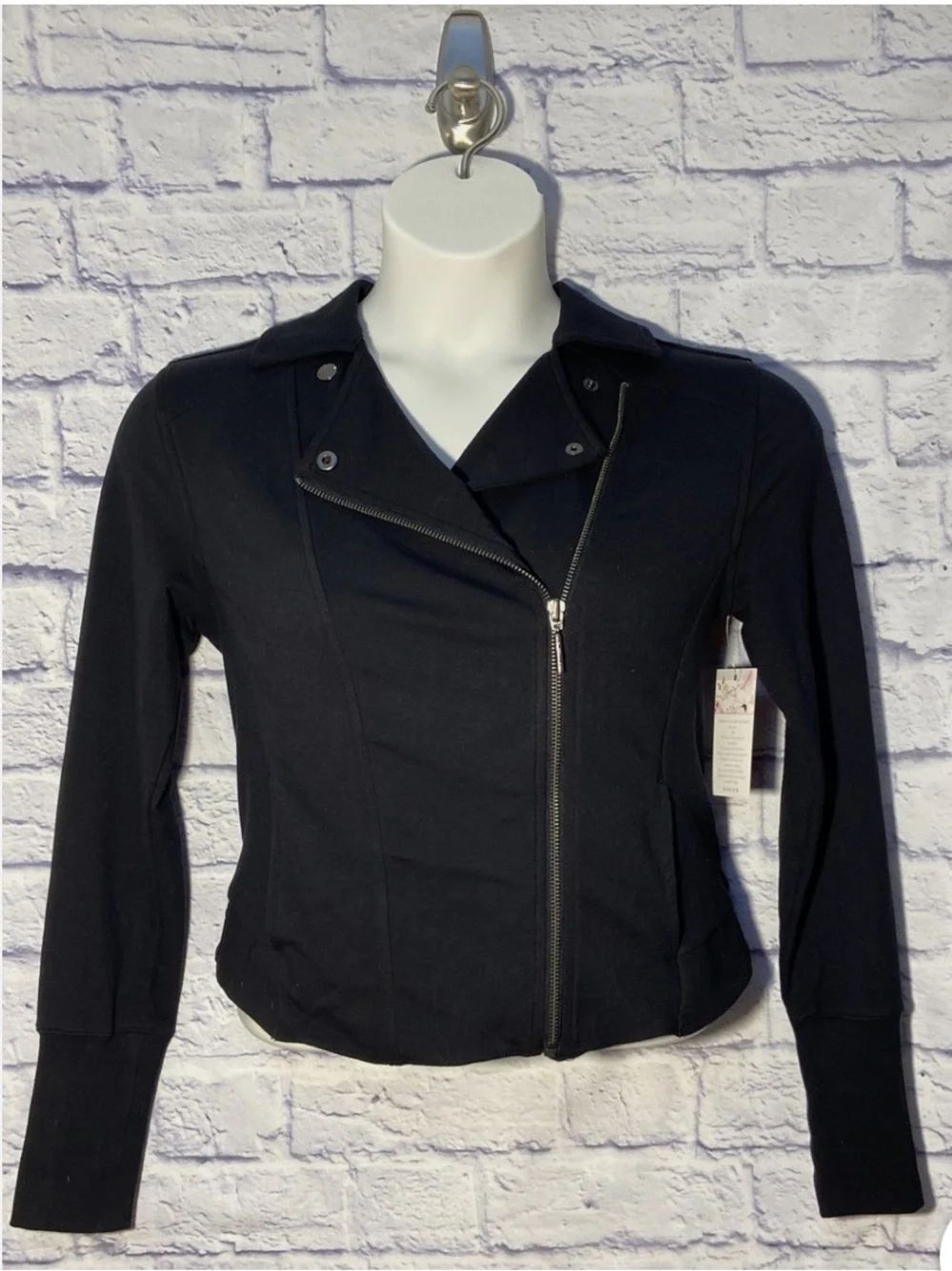 H by Halston 18W Black Soft Knit Moto Style Zip Jacket